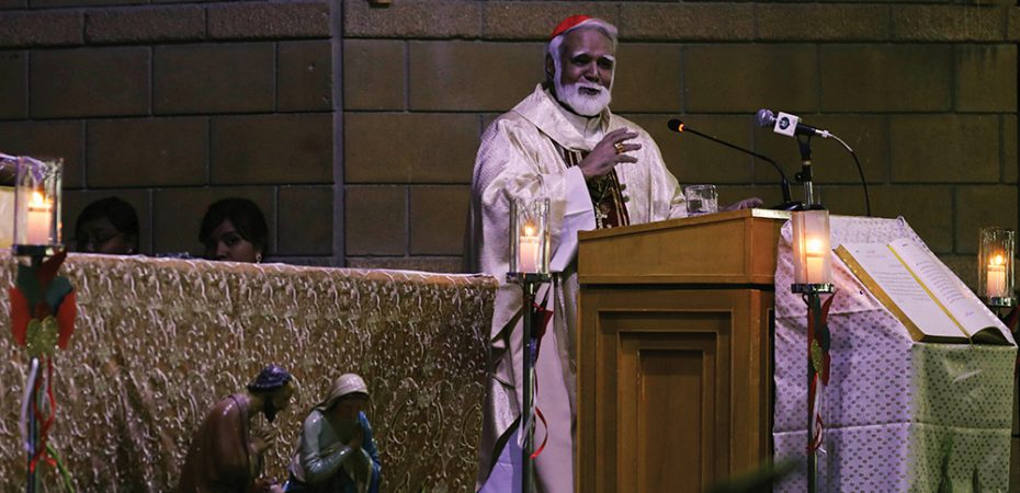Joseph Cardinal Coutts, Archbishop of Karachi, addresses during a Christmas Eve service at the St. PatrickÕs Cathedral in Karachi,